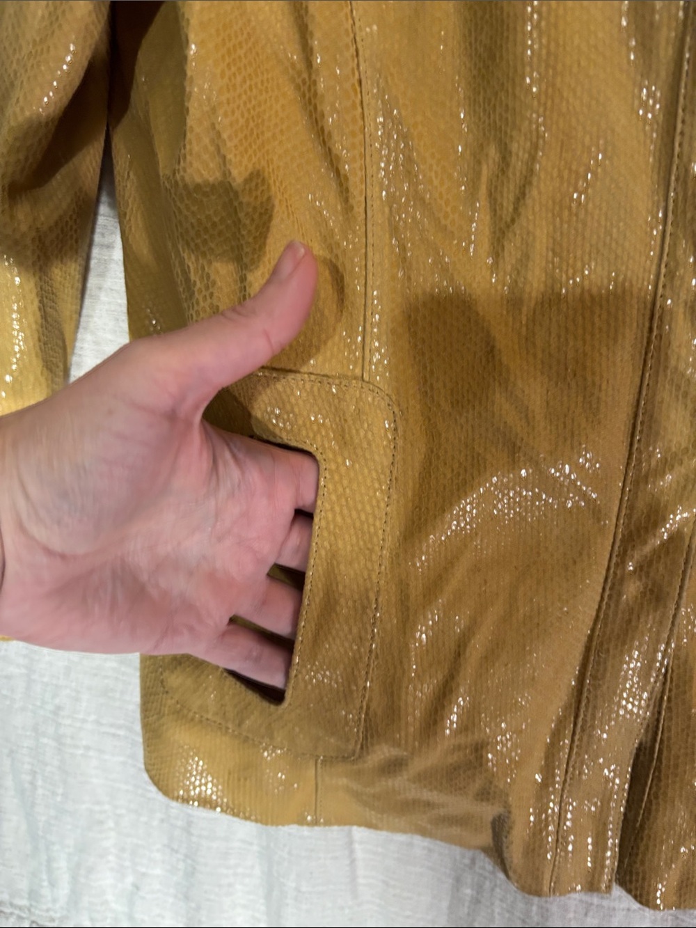 Lafayette 148 NY Vintage Reptile Embossed Leather Jacket Yellow Size 6 - Picture 10 of 13